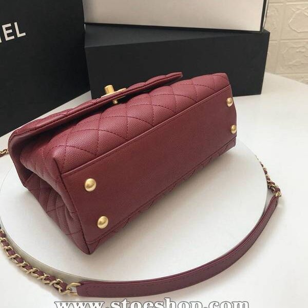 chanel高仿包高仿A92990最新棱格細顆粒壓花小牛皮配與手柄單肩斜挎手提中號口蓋包chb10189