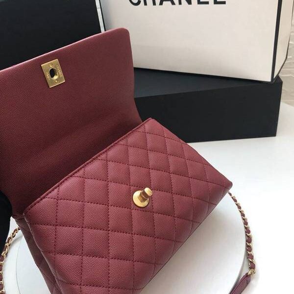 chanel高仿包高仿A92990最新棱格細顆粒壓花小牛皮配與手柄單肩斜挎手提中號口蓋包chb10189