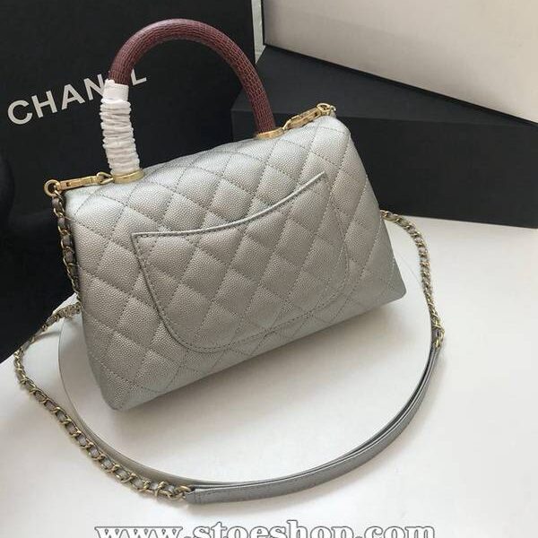 chanel專櫃款1：1A92990最新棱格細顆粒壓花小牛皮配與手柄單肩斜挎手提中號口蓋包chb10190