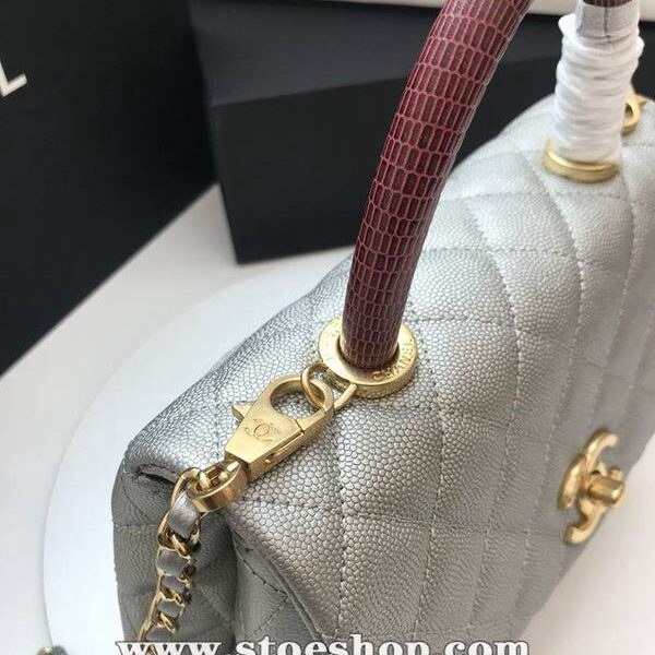 chanel專櫃款1：1A92990最新棱格細顆粒壓花小牛皮配與手柄單肩斜挎手提中號口蓋包chb10190