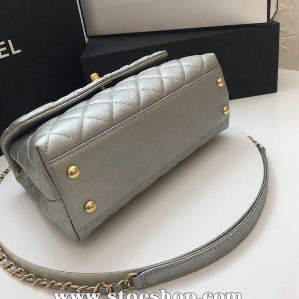 chanel專櫃款1：1A92990最新棱格細顆粒壓花小牛皮配與手柄單肩斜挎手提中號口蓋包chb10190