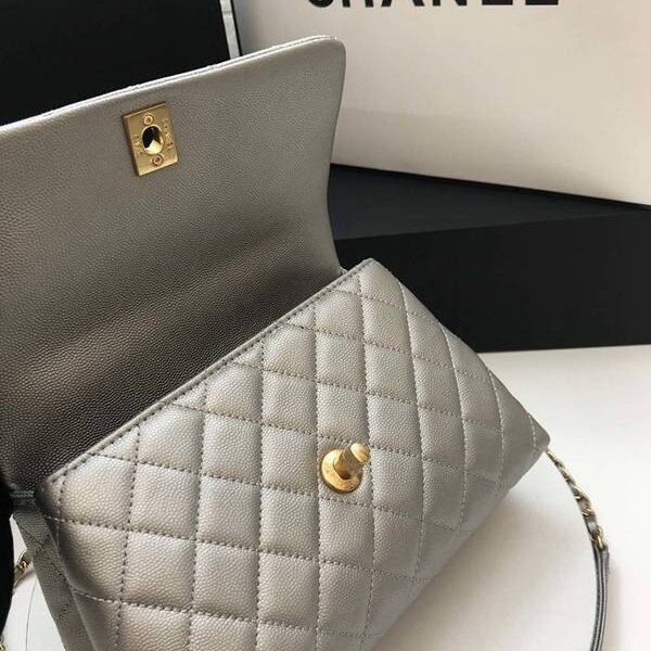 chanel專櫃款1：1A92990最新棱格細顆粒壓花小牛皮配與手柄單肩斜挎手提中號口蓋包chb10190