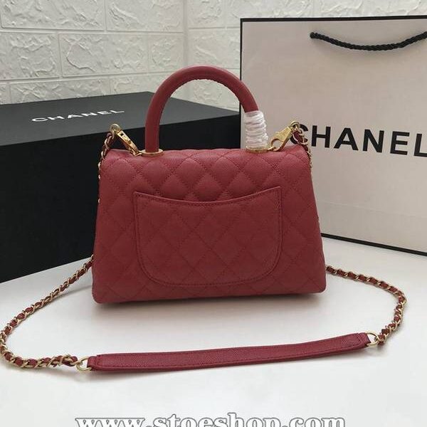 chanel手提袋複製品A92990最新棱格細顆粒壓花小牛皮配與小球紋手柄單肩斜挎手提中號口蓋包chb10194