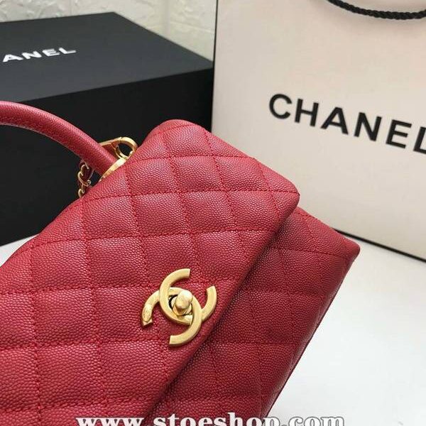 chanel手提袋複製品A92990最新棱格細顆粒壓花小牛皮配與小球紋手柄單肩斜挎手提中號口蓋包chb10194