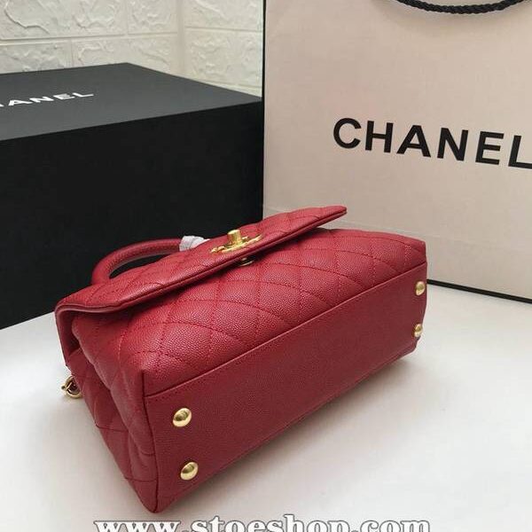chanel手提袋複製品A92990最新棱格細顆粒壓花小牛皮配與小球紋手柄單肩斜挎手提中號口蓋包chb10194