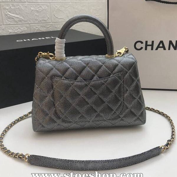 chanel原單包A92990最新棱格細顆粒壓花小牛皮配與小球紋手柄單肩斜挎手提中號口蓋包chb10204