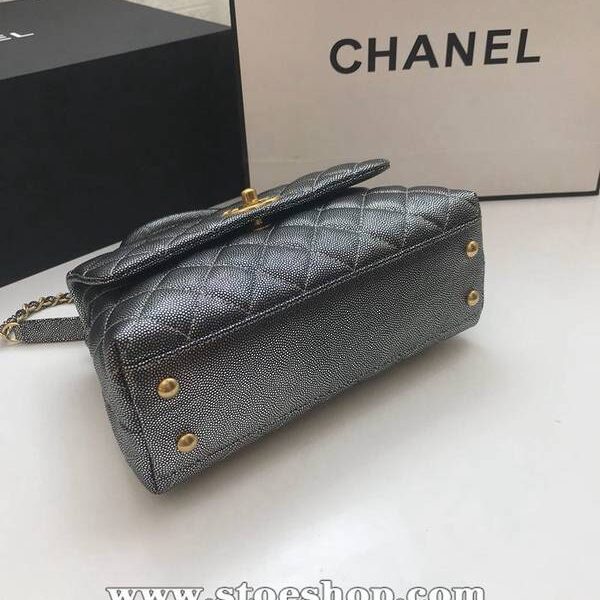 chanel原單包A92990最新棱格細顆粒壓花小牛皮配與小球紋手柄單肩斜挎手提中號口蓋包chb10204