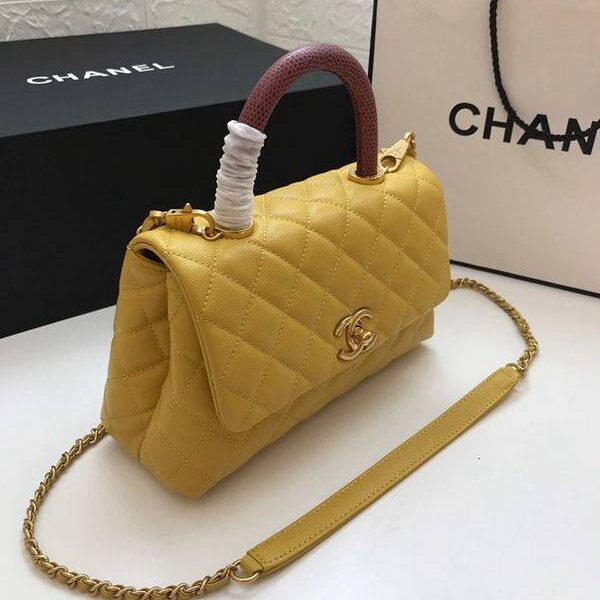 A貨chanelA92990最新棱格細顆粒壓花小牛皮配與小球紋手柄單肩斜挎手提中號口蓋包chb10205