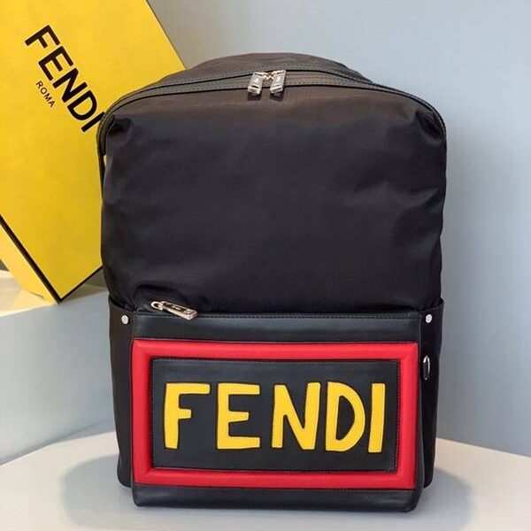 高仿精品推薦芬迪頂級原單黑色尼龍拼接皮背包fendi-11801