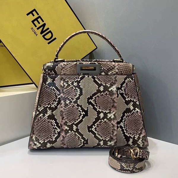 原單1：1芬迪頂級原單PEEKABOO南非粉色蟒蛇皮單提手fendi-11813