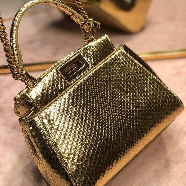 a貨芬迪頂級原單2020年新款手袋進口蟒蛇皮配小羊皮fendi-11956