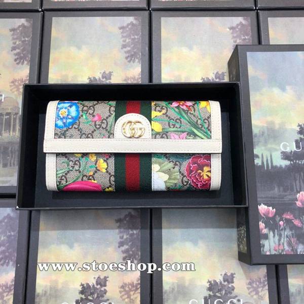 最高等級A貨gucci 最新款印花圖案Ophidia系列翻蓋式錢包採用GG Supreme高級人造帆布523153  PVC米白皮ydgu11021
