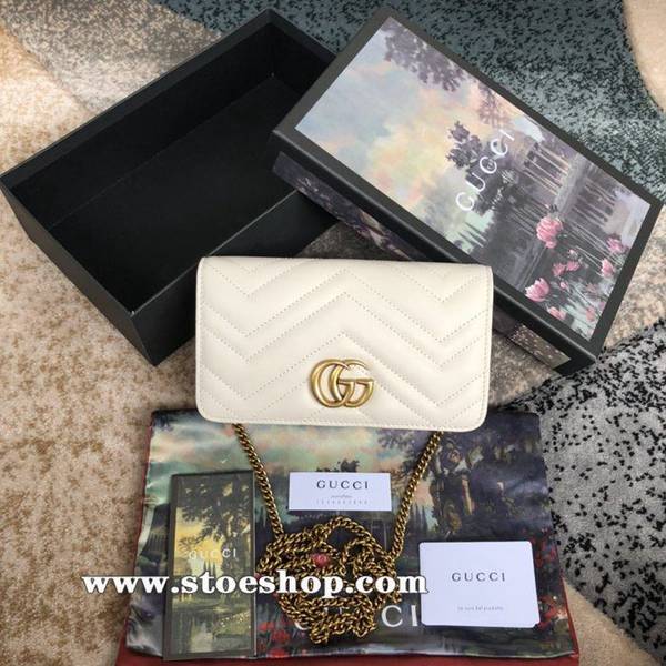 高仿精品批發升級版gucci 專櫃同步 高仿名牌 GG Marmont迷你鏈條在手貨上精彩呈現 採用絎縫真皮488426 米白全皮ydgu11231