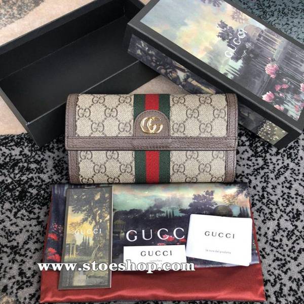 高仿精品批發gucci 最最新款Ophidia系列翻蓋式錢包採用GG Supreme高級人造帆布523153  PVC棕皮ydgu11330