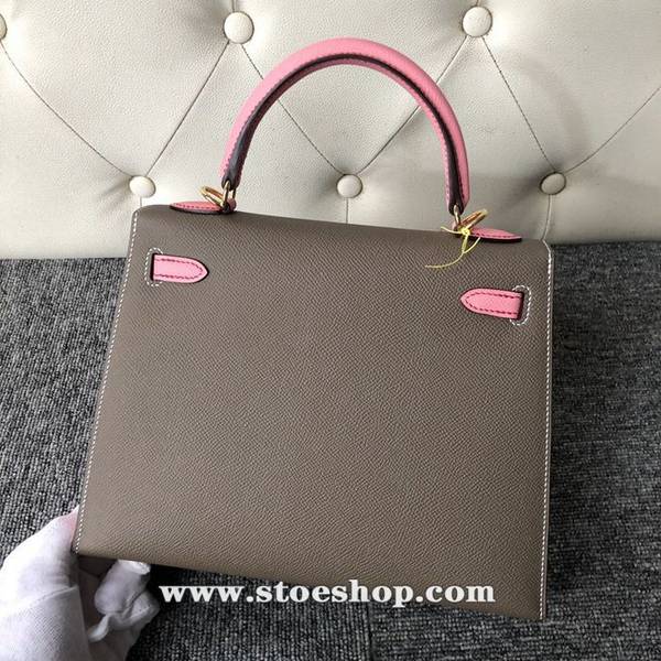 竭誠精品愛馬仕Kelly25cm Epsom 原廠掌紋皮 ck18 大象灰 Etoupe / 1Q奶昔粉 rose confetti金扣 頂級工藝 全手工縫製 2 竭誠精品愛馬仕Kelly25cm Epsom 原廠掌紋皮 ck18 大象灰 Etoupe / 1Q奶昔粉 rose confetti金扣 頂級工藝 全手工縫製