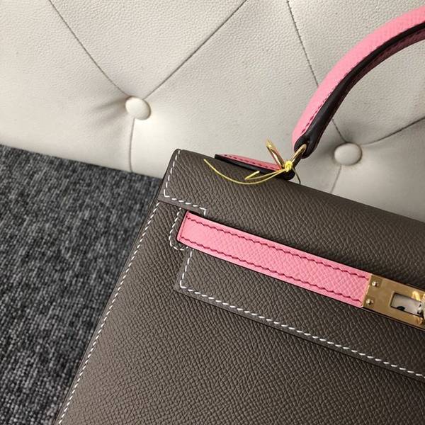 竭誠精品愛馬仕Kelly25cm Epsom 原廠掌紋皮 ck18 大象灰 Etoupe / 1Q奶昔粉 rose confetti金扣 頂級工藝 全手工縫製 3 竭誠精品愛馬仕Kelly25cm Epsom 原廠掌紋皮 ck18 大象灰 Etoupe / 1Q奶昔粉 rose confetti金扣 頂級工藝 全手工縫製