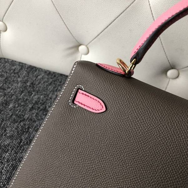 竭誠精品愛馬仕Kelly25cm Epsom 原廠掌紋皮 ck18 大象灰 Etoupe / 1Q奶昔粉 rose confetti金扣 頂級工藝 全手工縫製 4 竭誠精品愛馬仕Kelly25cm Epsom 原廠掌紋皮 ck18 大象灰 Etoupe / 1Q奶昔粉 rose confetti金扣 頂級工藝 全手工縫製