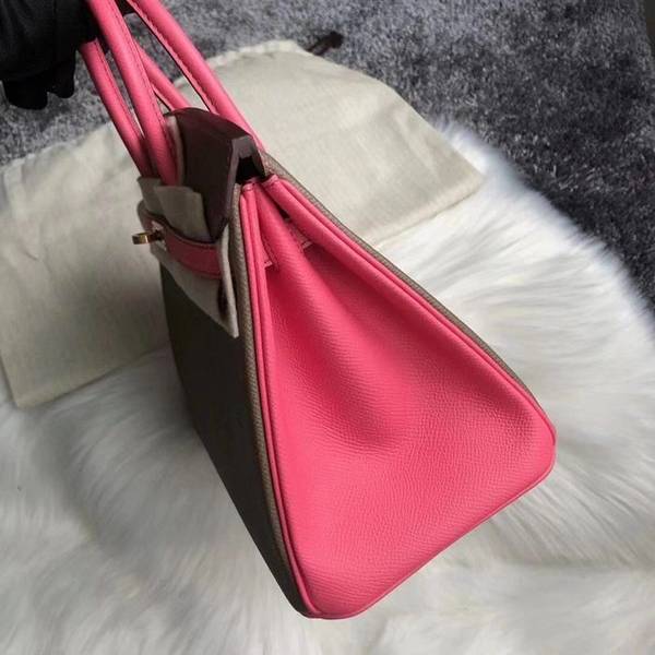 最高等級愛馬仕Birkin 25cm Epsom 二拼色CK18大象灰 拼8W唇膏粉 拉絲 金扣,蠟線手工縫製 3 最高等級愛馬仕Birkin 25cm Epsom 二拼色CK18大象灰 拼8W唇膏粉 拉絲 金扣,蠟線手工縫製