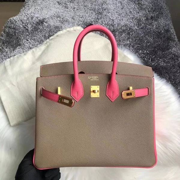 最高等級愛馬仕Birkin 25cm Epsom 二拼色CK18大象灰 拼8W唇膏粉 拉絲 金扣,蠟線手工縫製 4 最高等級愛馬仕Birkin 25cm Epsom 二拼色CK18大象灰 拼8W唇膏粉 拉絲 金扣,蠟線手工縫製