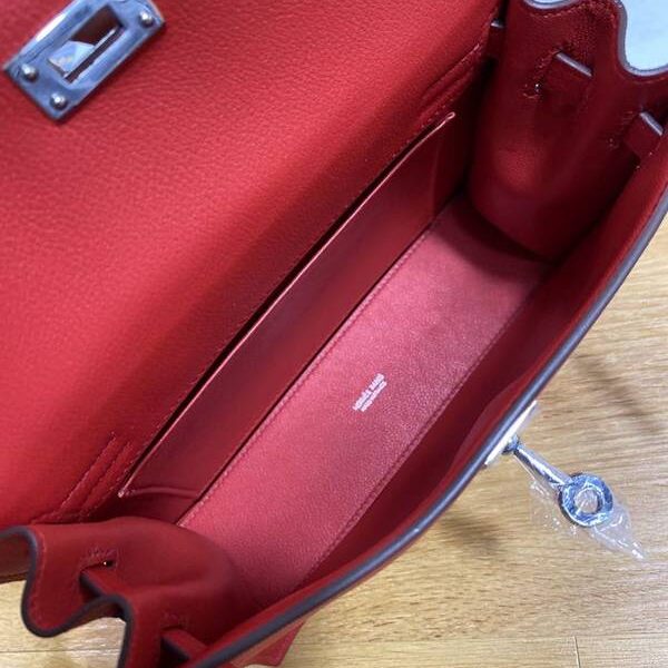 高仿精品愛馬仕Kelly danse22cm evercolor 皮 Rouge casaque Q5 中國紅