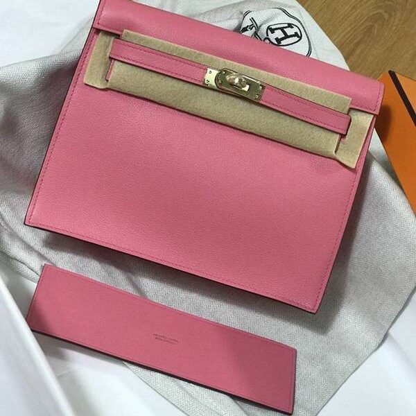 奢侈品高仿愛馬仕Kelly danse 22cm evercolor Rose azalee 8W 唇膏粉