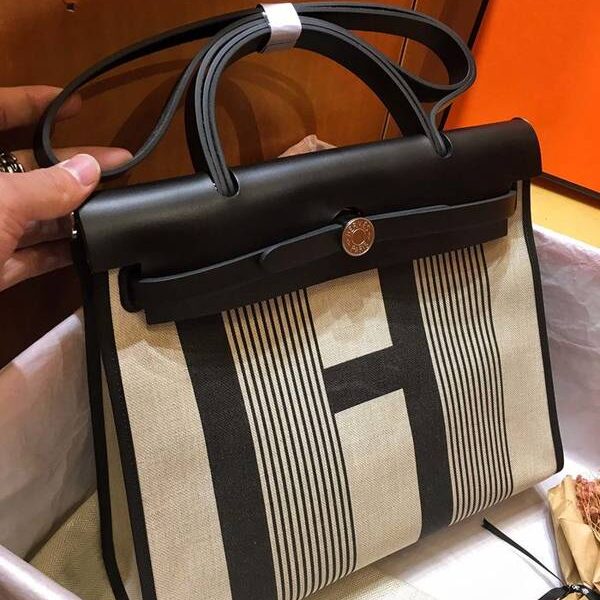高仿包包愛馬仕全網最新最高版性價比升級版 Herbag 31cm 絲印麻布/黑