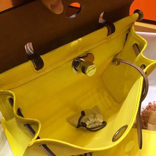 奢侈品1：1愛馬仕Herbag 31Cm瑩光黃/中啡男女神通用版 最學院派的包袋 神名：她的包