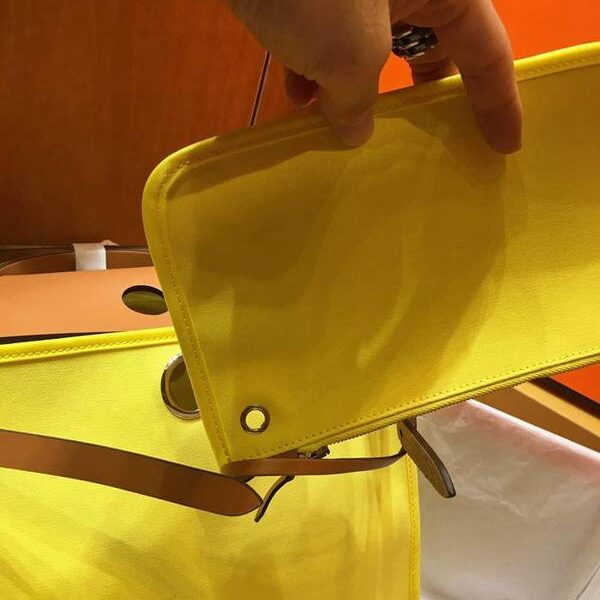 奢侈品1：1愛馬仕Herbag 31Cm瑩光黃/中啡男女神通用版 最學院派的包袋 神名：她的包