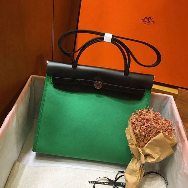 最高等級愛馬仕Herbag 31Cm綠色/黑男女神通用版 最學院派的包袋 神名：她的包