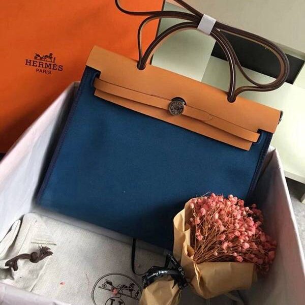 最高等級A貨愛馬仕Herbag 31Cm土耳其藍/中啡（男女神通用版 最學院派的包袋 神名：她的包）
