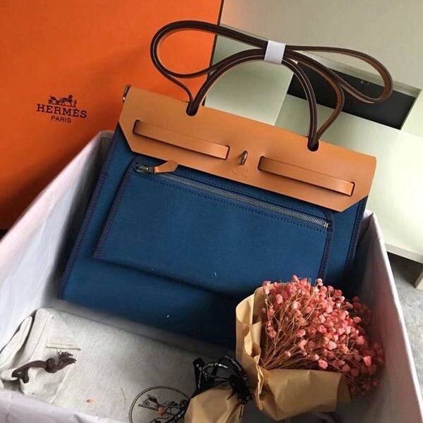 最高等級A貨愛馬仕Herbag 31Cm土耳其藍/中啡（男女神通用版 最學院派的包袋 神名：她的包）