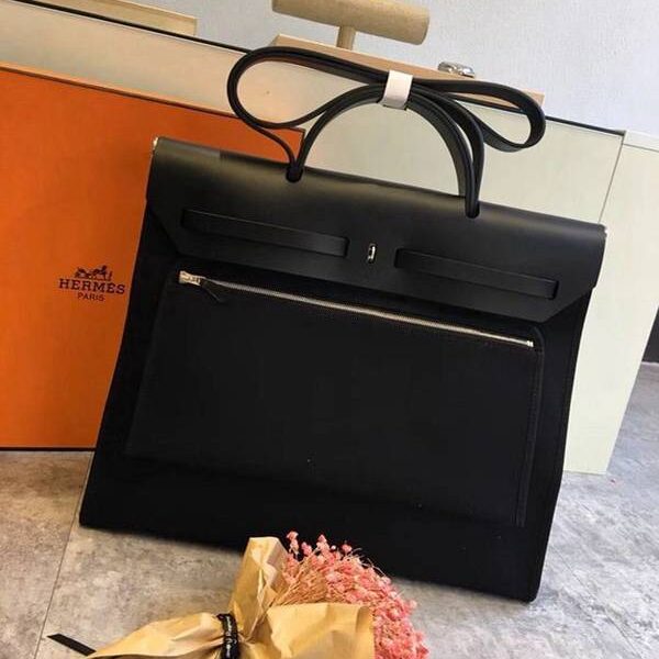 頂級1：1愛馬仕Herbag 大號 39Cm全黑（男女神通用版 最學院派的包袋 神名：她的包）