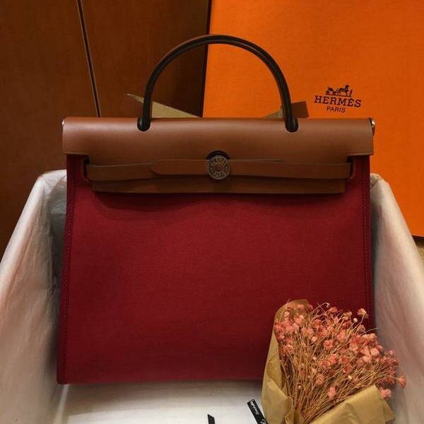 原單愛馬仕色Herbag 31Cm 暗紅/金棕（男女神通用版 最學院派的包袋 神名：她的包）