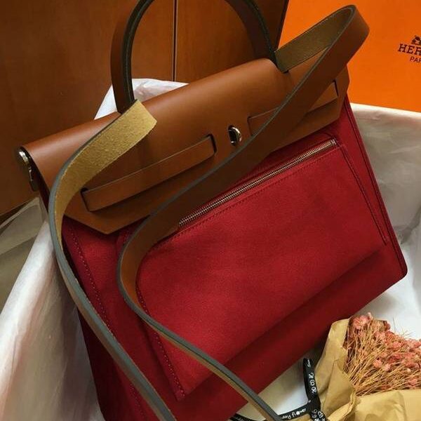 原單愛馬仕色Herbag 31Cm 暗紅/金棕（男女神通用版 最學院派的包袋 神名：她的包）