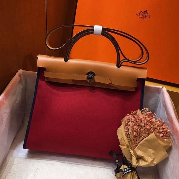 奢侈品愛馬仕網紅色Herbag 31Cm暗紅/深藍/中啡 （男女神通用版 最學院派的包袋 神名：她的包