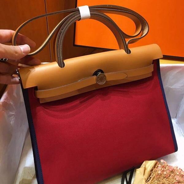 奢侈品愛馬仕網紅色Herbag 31Cm暗紅/深藍/中啡 （男女神通用版 最學院派的包袋 神名：她的包