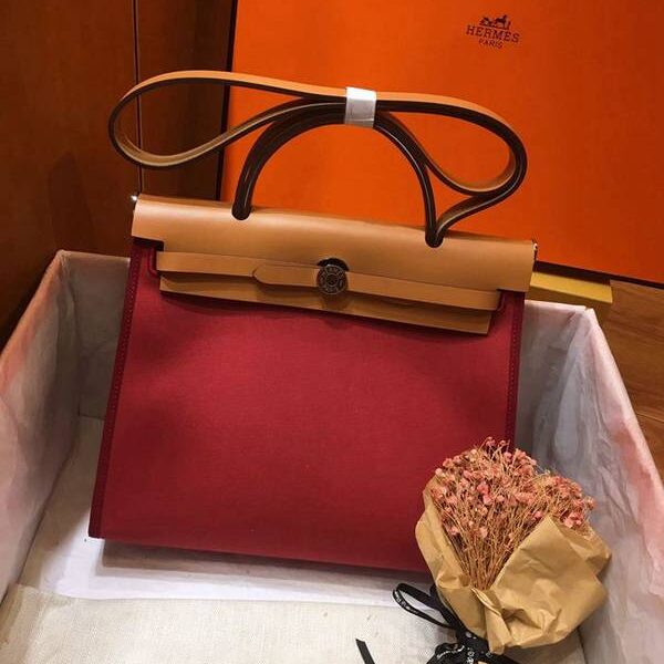 竭誠精品愛馬仕Herbag 31Cm暗紅/中啡男女神通用版 最學院派的包袋 神名：她的包