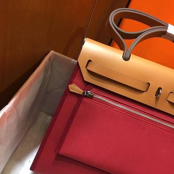 竭誠精品愛馬仕Herbag 31Cm暗紅/中啡男女神通用版 最學院派的包袋 神名：她的包