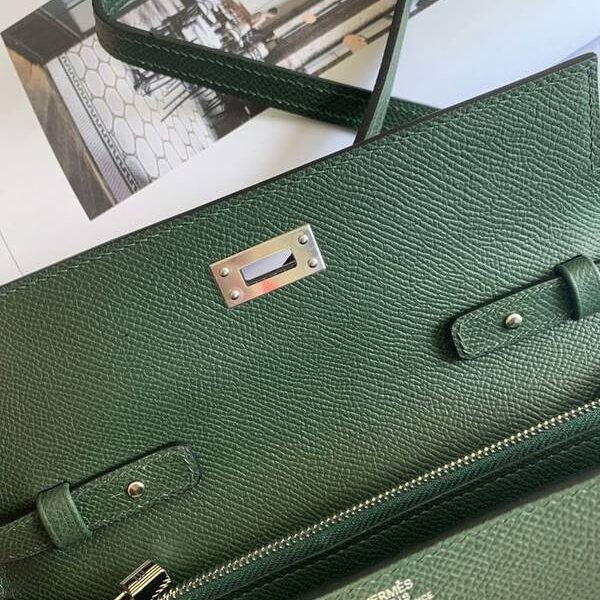奢侈品愛馬仕Ｈ新品 Kelly to go woc 軍綠/金銀扣