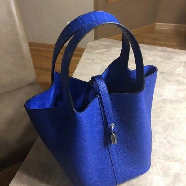 奢侈品愛馬仕Picotin 18cm touch 7T電光藍 TC皮 拼 鱷魚皮手柄/銀扣