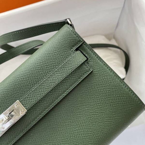 奢侈品愛馬仕Ｈ新品 Kelly to go woc 叢林綠 /銀扣