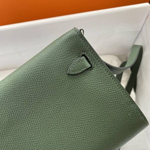 奢侈品愛馬仕Ｈ新品 Kelly to go woc 叢林綠 /銀扣