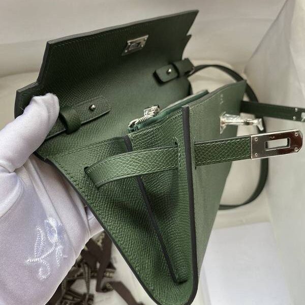 奢侈品愛馬仕Ｈ新品 Kelly to go woc 叢林綠 /銀扣