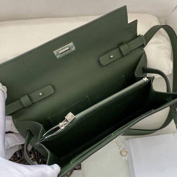 奢侈品愛馬仕Ｈ新品 Kelly to go woc 叢林綠 /銀扣