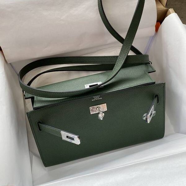 奢侈品愛馬仕Ｈ新品 Kelly to go woc 叢林綠 /銀扣