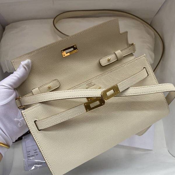 竭誠精品愛馬仕Ｈ新品 Kelly to go woc 奶昔白/金扣