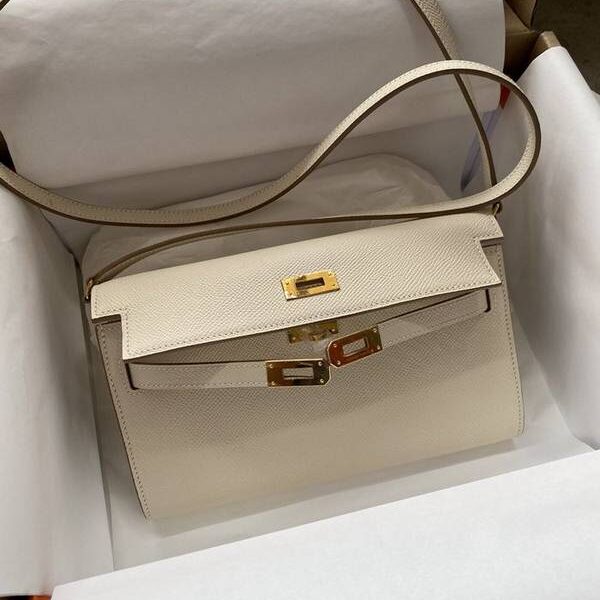 竭誠精品愛馬仕Ｈ新品 Kelly to go woc 奶昔白/金扣