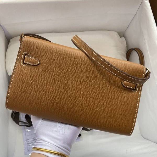 頂級高仿愛馬仕Ｈ新品 Kelly to go woc 金棕色/金扣