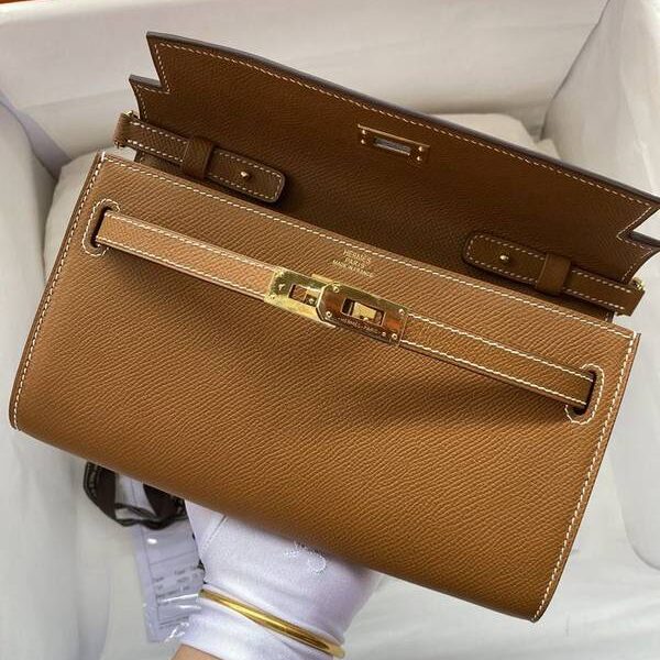 頂級高仿愛馬仕Ｈ新品 Kelly to go woc 金棕色/金扣