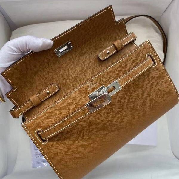 頂級原單愛馬仕Ｈ新品 Kelly to go woc 金棕色/銀扣